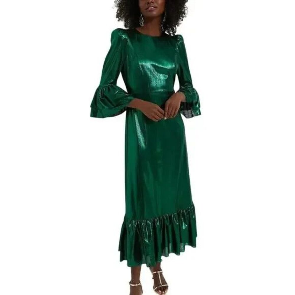 NEW Tuckernuck Dress Emerald Green Lillith Lurex Crinkle Midi Dress X LARGE - Picture 3 of 7